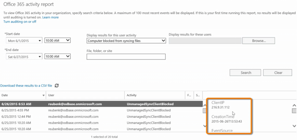 The screen below illustrates this type of activity report, which can also be accessed via a Search PowerShell cmdlet.
