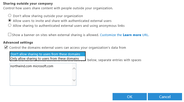 Managing external sharing domains.