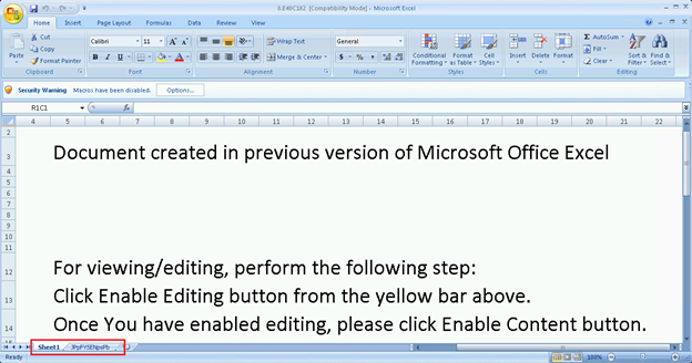 Zloader キャンペーンで使用された悪意のある Excel ファイルのスクリーンショット
