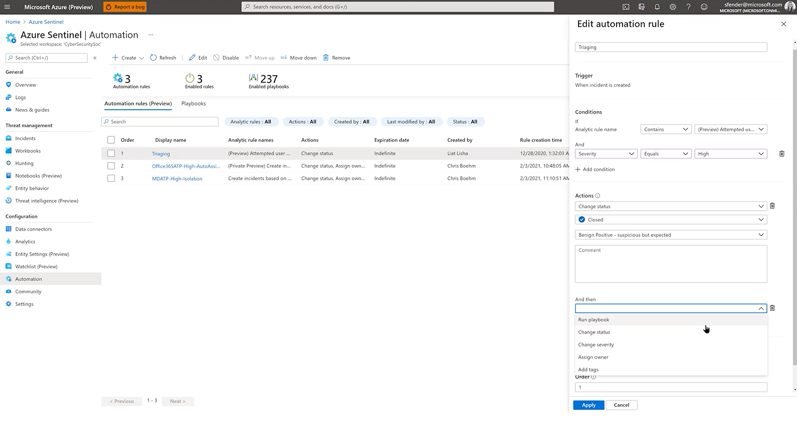 New automation rules in Azure Sentinel