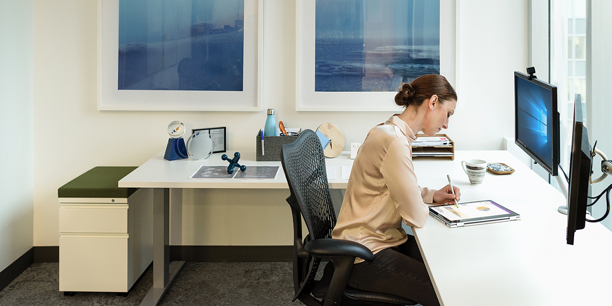 A woman working in her office.