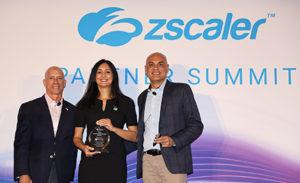 Image of Microsoft accepting the Technology Partner of the Year Award at Zscaler's Partner Summit.