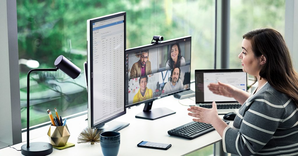 Image of a remote worker conferencing.