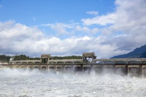Dam and hydroelectric power facility.