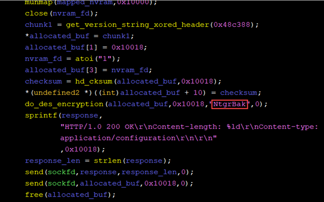 Screenshot of code showing constant password used for DES encryption