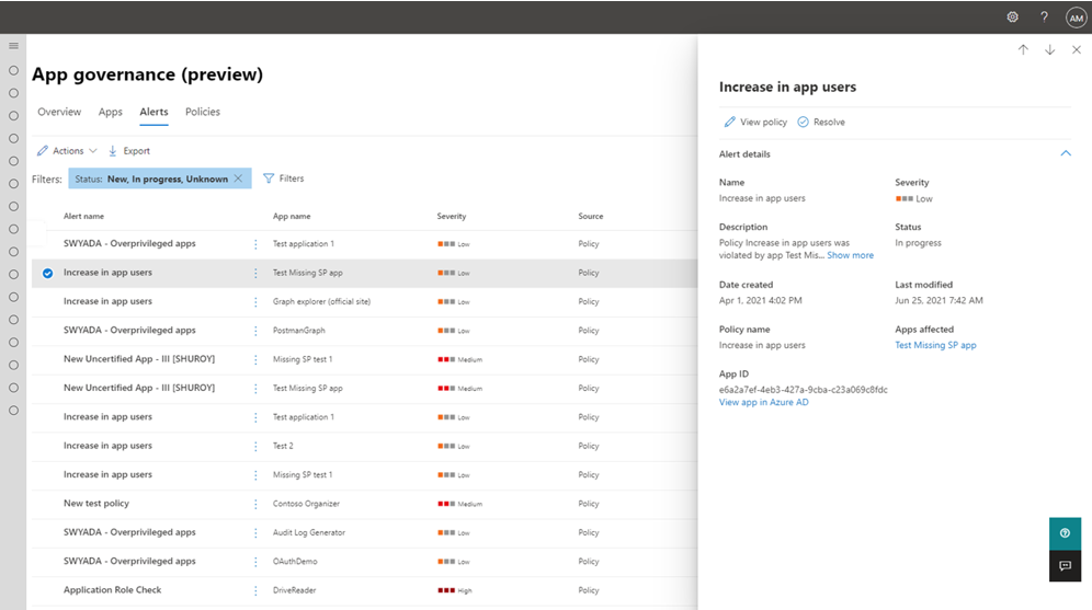 App governance in Microsoft 365 Compliance