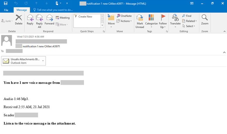 Sample email that uses the zero-point font technique