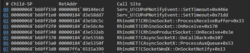 Screenshot of code showing call stack resulting from break point