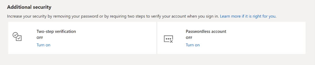 Microsoft Authenticator showing the option to go passwordless. 