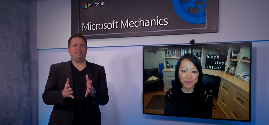 Screenshot from Microsoft Mechanics video with speakers Jeremy Chapman and Joy Chik.