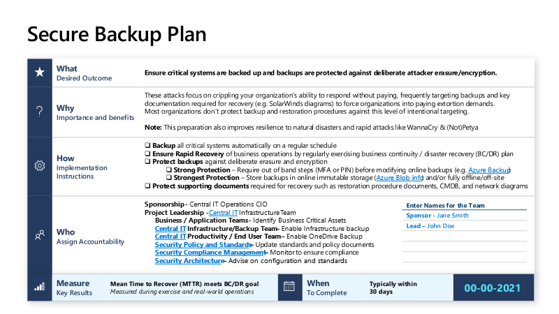 Secure backup instructions from Microsoft's human-operated ransomware page.