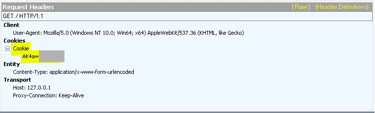 Screenshot of request headers using encoded request from the controller to the victim machine