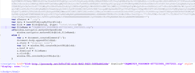 HTML スマグリング ページのコードのスクリーンショット