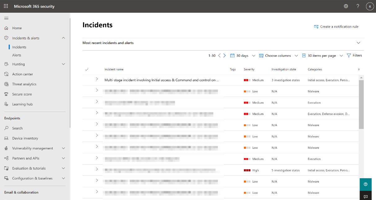 Microsoft 365 Defender コンソールのインシデント ビューのインシデントには、ワークステーション、サーバー モバイル、ネットワーク デバイスを含むすべてのエンドポイントの種類が含まれます。また、新しいバージョンの Microsoft Defender for IoT では、これらの同じインシデントに、該当する場合はエンタープライズ IoT デバイスも含まれます。