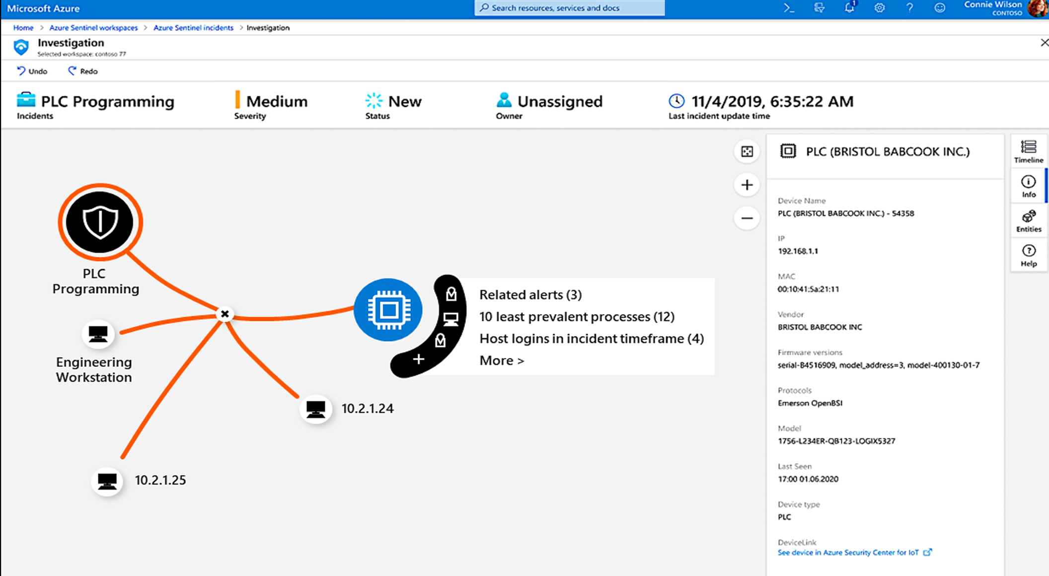 Incident views in Microsoft Sentinel can include endpoints of all types including IoT and OT as well as those that span across multiple networks and network segments. All of these endpoints will be rendered in a single contiguous incident graph so you can easily visualize the end to end attack.