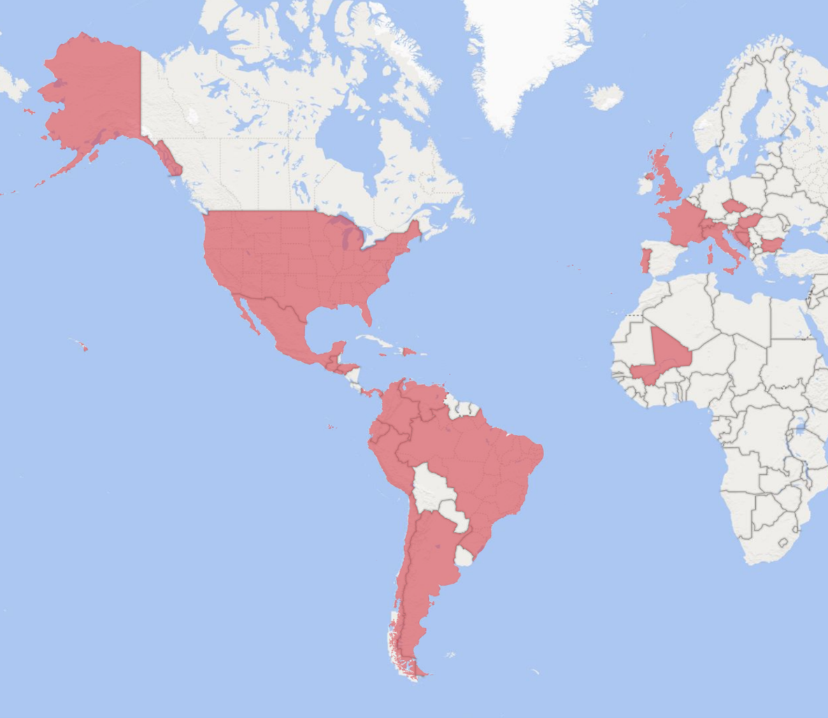 Map showing countries targeted by NICKEL attacks
