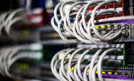 Up close photo of server cords.