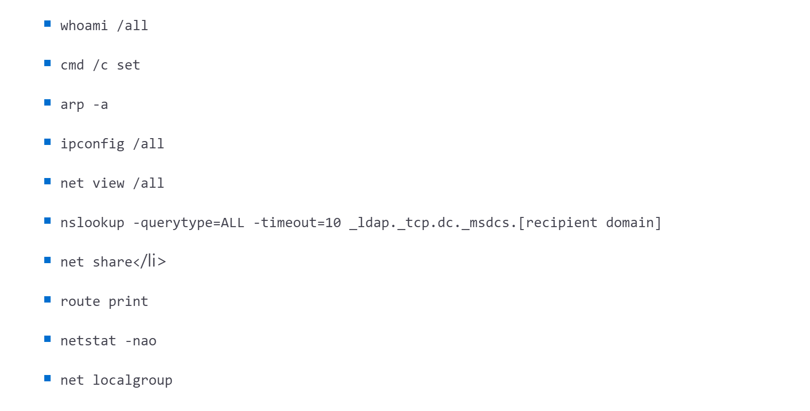 Screenshot of commands executed via LOLBins