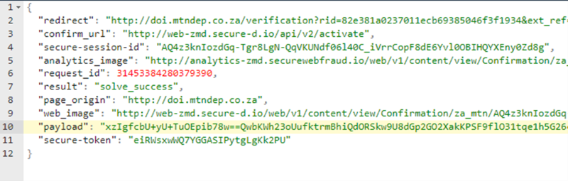 A screenshot of malware code where a solver-type service is offered by the C2 server. 