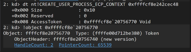 CREATE_USER_PROCESS_ECP_CONTEXT を示すコードのスクリーンショット。