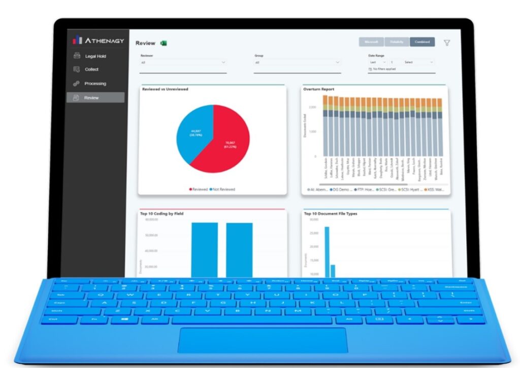 Athenagy's user experience showing data from Microsoft Purview eDiscovery.