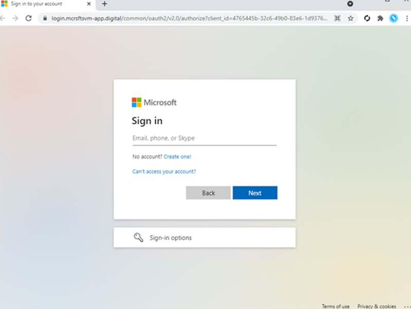 Screenshot of a spoofed sign-in page with Microsoft logo.