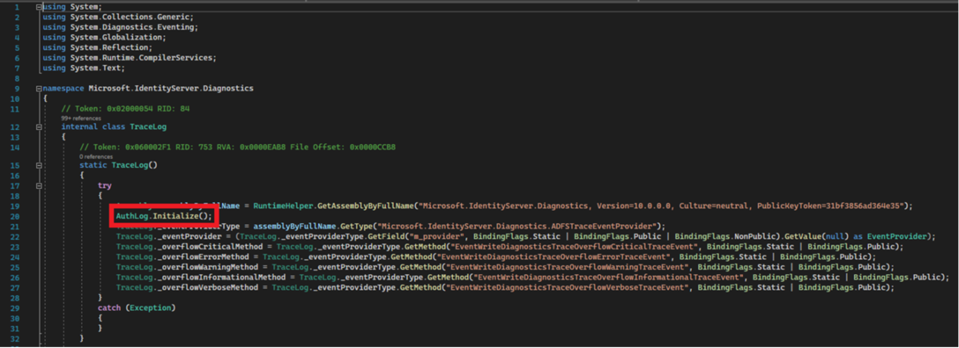 Screenshot of a section of a configuration file with the Initialize() method highlighted.