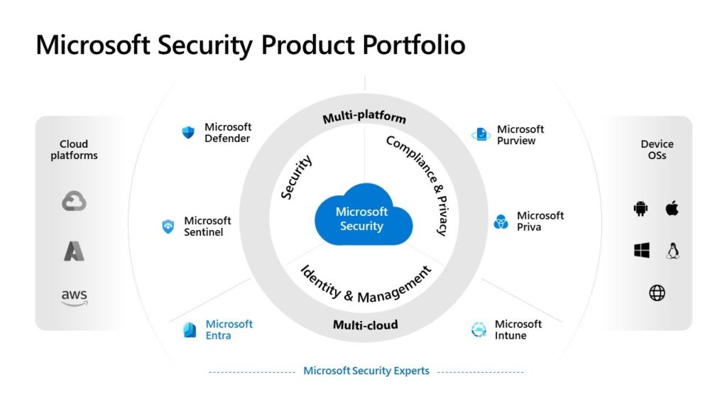 Radar Chart showcasing the 6 product lines within the Microsoft Security portfolio.
