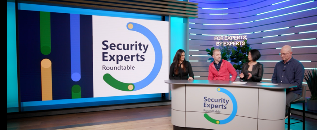 Four people sitting at the Microsoft Security Experts roundtable.