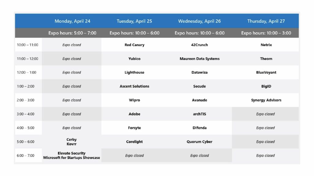 Graph showing the MISA demo schedule at the Microsoft booth at the 2023 RSA Conference.