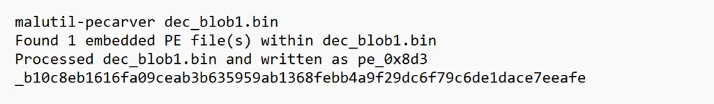 Screenshot of embedded PE from code block