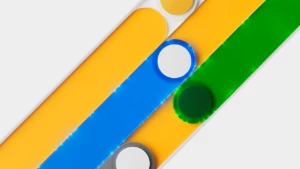Graphic with yellow, blue, and green stripes to represent Microsoft Security Copilot.