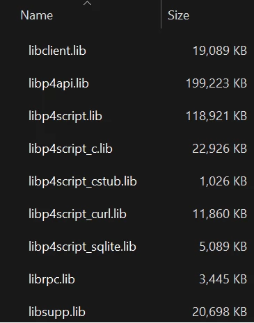 Screenshot of SDK's .lib files