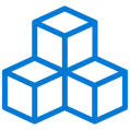 Graphic icon of three building blocks. 