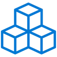 Graphic icon of three building blocks.