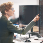 Photo of developer evaluating data from intelligent apps built in Azure