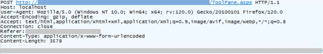 POST request to ToolPane endpoint.