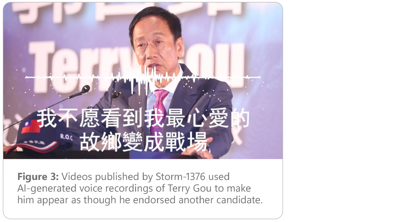 Video still showing AI- generated voice recordings of Terry Gou