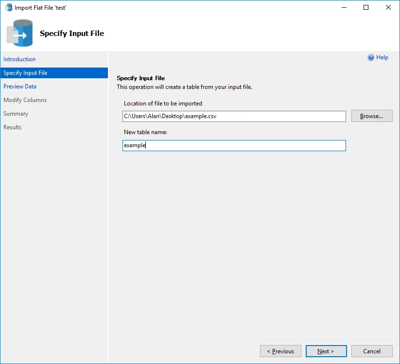 Import extensions. Input file specified. Flat file. No Import files. Import Flat file Insert data Error.