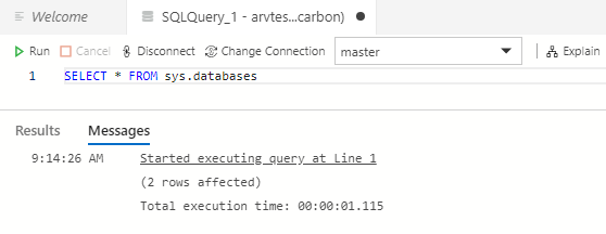 Messages and Results as tabs