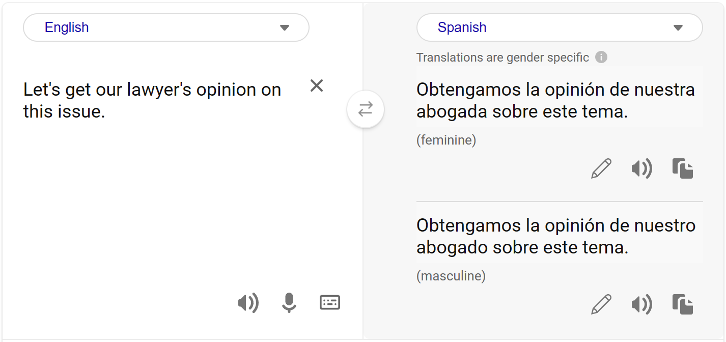 Translation of gender ambiguous English Text into Spanish
