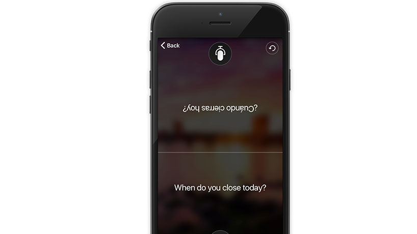 Recurso de tela dividida do aplicativo de Tradutor mostrado em um dispositivo móvel