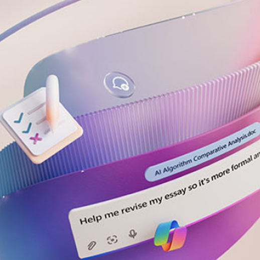 Abstract UI mockup with checklist, chat icon, and AI input bar